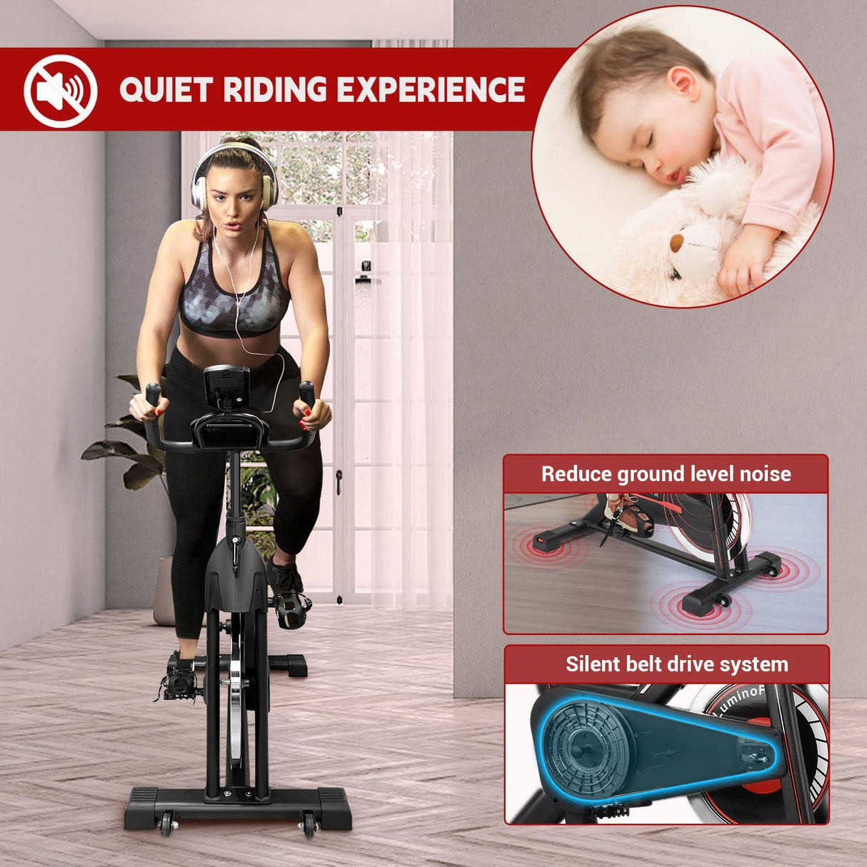 Home Fitness Excellence: Exercise Bike with 330lbs Weight Capacity, Silent Belt Drive, and Tablet Holder, Silent Strength: Stationary Bikes for Home - 330lbs Capacity, Quiet Belt Drive, LCD Monitor,Total Home Workout: Indoor Cycling Bike
